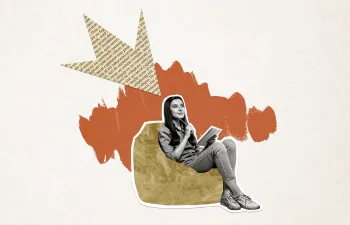 Collage chica sentada en un asiento