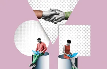 Hombre y mujer con ordenador collage