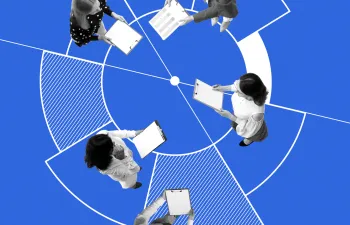 Personas alrededor de círculo collage