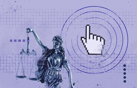 Diosa justicia con un click collage
