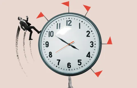 Hombre corriendo por reloj collage
