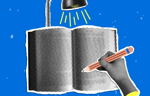 Mano escribiendo collage