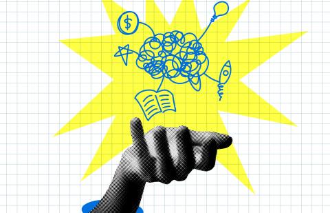 Mano sujetando cerebro collage