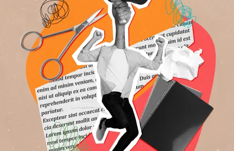 Collage hombre sujetando megáfono