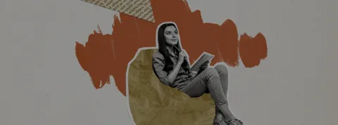 Collage chica sentada en un asiento