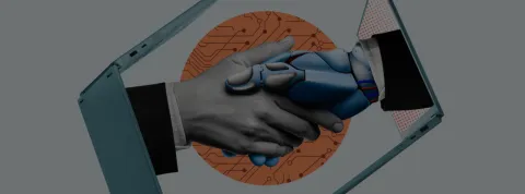 Mano dando mano a IA ordenador