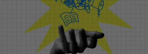 Mano sujetando cerebro collage banner