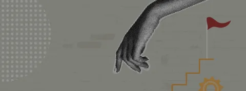 Manos tocándose engranajes banner
