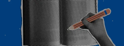 Mano escribiendo collage banner