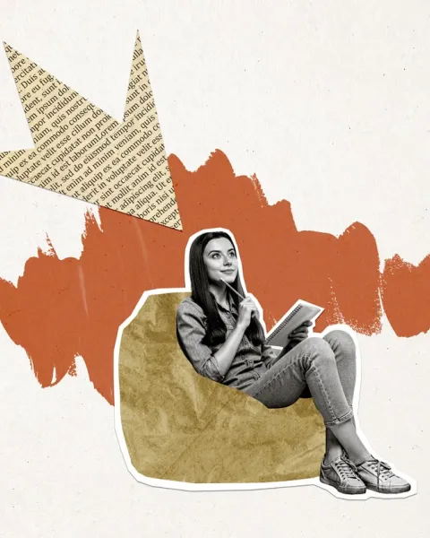 Collage chica sentada en un asiento