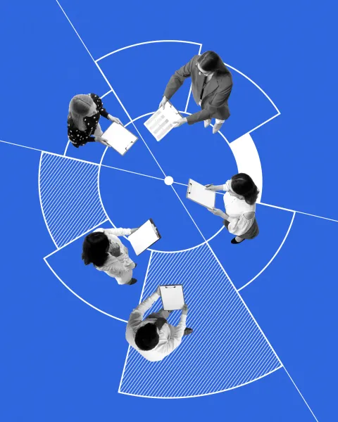 Personas alrededor de círculo collage