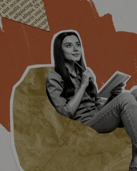 Collage chica sentada en un asiento