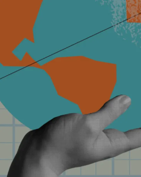 Mano sujetando planeta collage banner