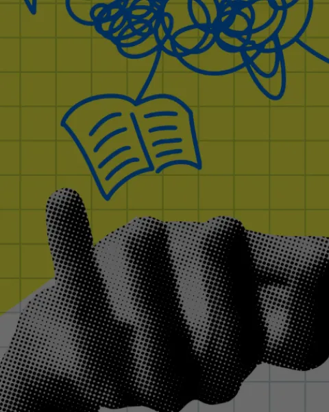 Mano sujetando cerebro collage banner