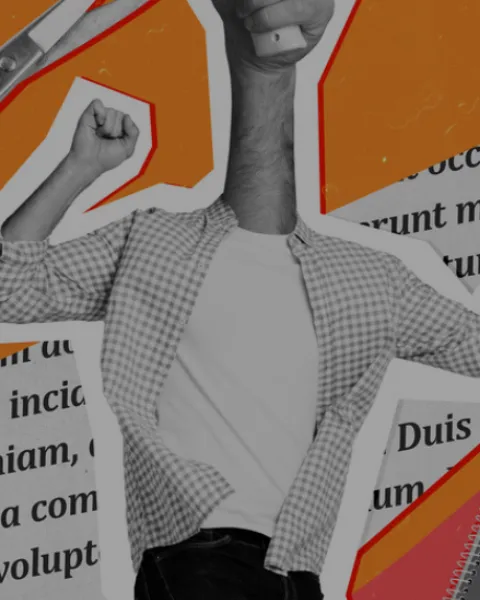 Collage hombre sujetando megáfono